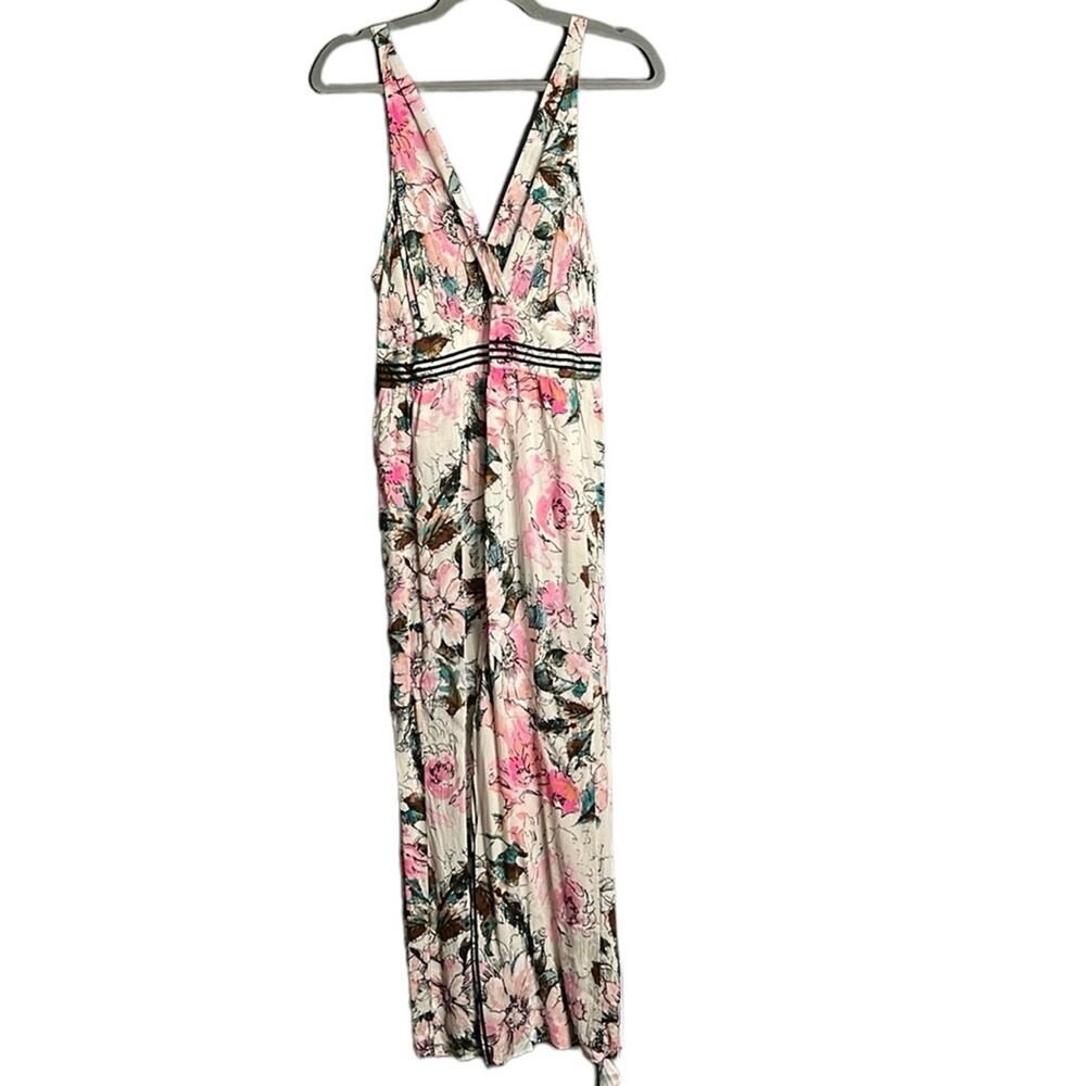 Plenty by Tracy Reese Pink Floral Wide Leg Jumpsuit Exposed Zipper 10